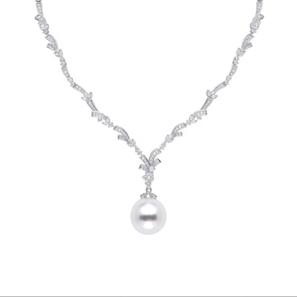 Elegant Y-shaped lariat necklace featuring a delicate pearl and sparkling cubic zirconia pendant